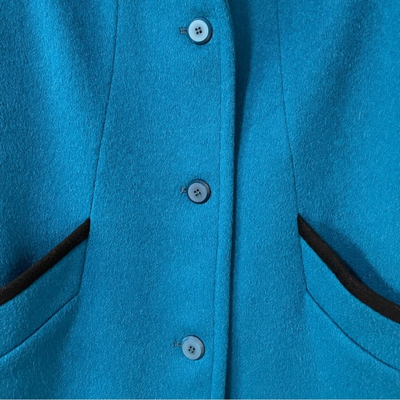 Vintage London Fog 100% Wool Winter Jacket Pea Coat Buttoned Teal Blue Size 6P - Picture 7 of 10